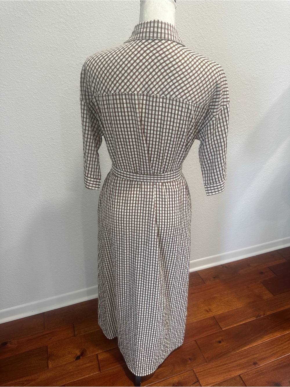 Neutral Gingham Tie-Waist Shirt Dress - Picture 4 of 5
